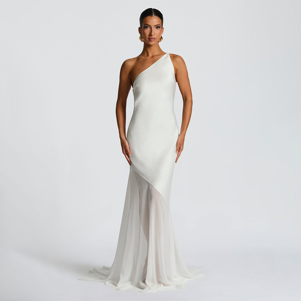 Damen Glamouröses Abendkleid mit asymmetrischem Design und transparentem Rock Echo Archiv
