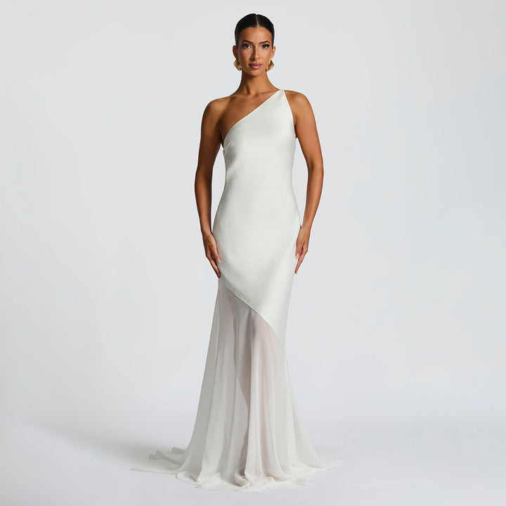 Damen Glamouröses Abendkleid mit asymmetrischem Design und transparentem Rock Echo Archiv