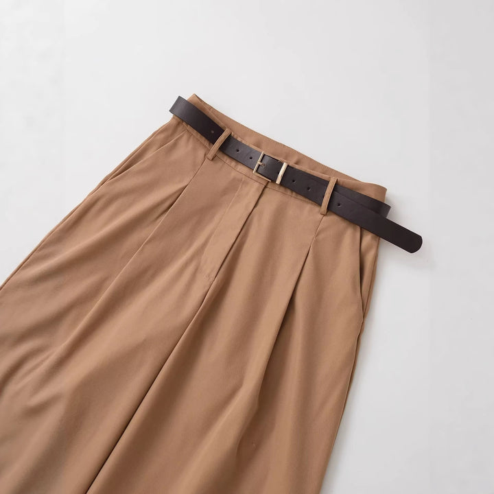 Damen Hochtaillierte Palazzo-Hose mit Bundfalten und Taillengürtel Echo Archiv