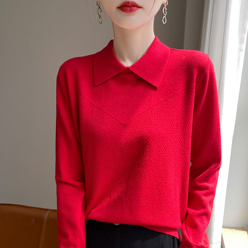 Damen Strickpullover mit Hemdkragen und strukturierter Vorderseite Echoarchiv