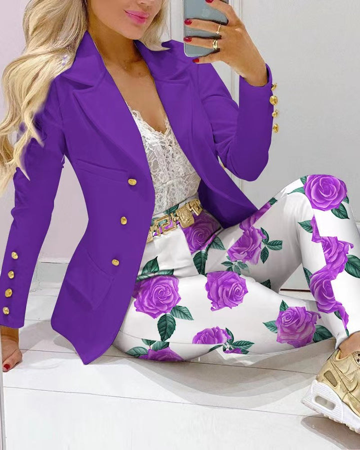 Damen Zweiteiliges Blazer-und-Hose-Set mit Schmetterlingsprint und glamourösem Glitzereffekt – Valéne
