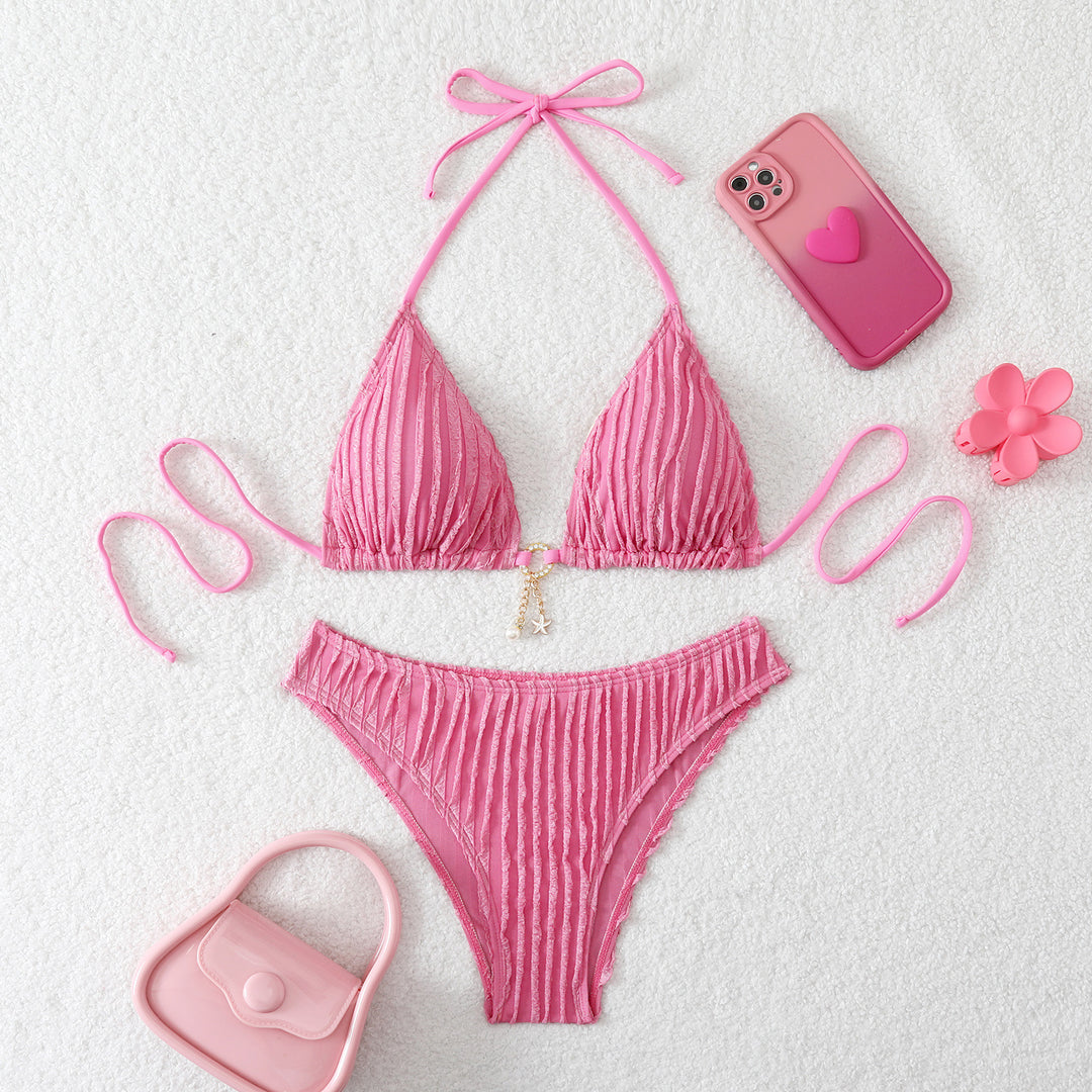 Damen Hoch geschnittenes Bikini-Set mit raffiniertem Rüschendesign Echo Archiv