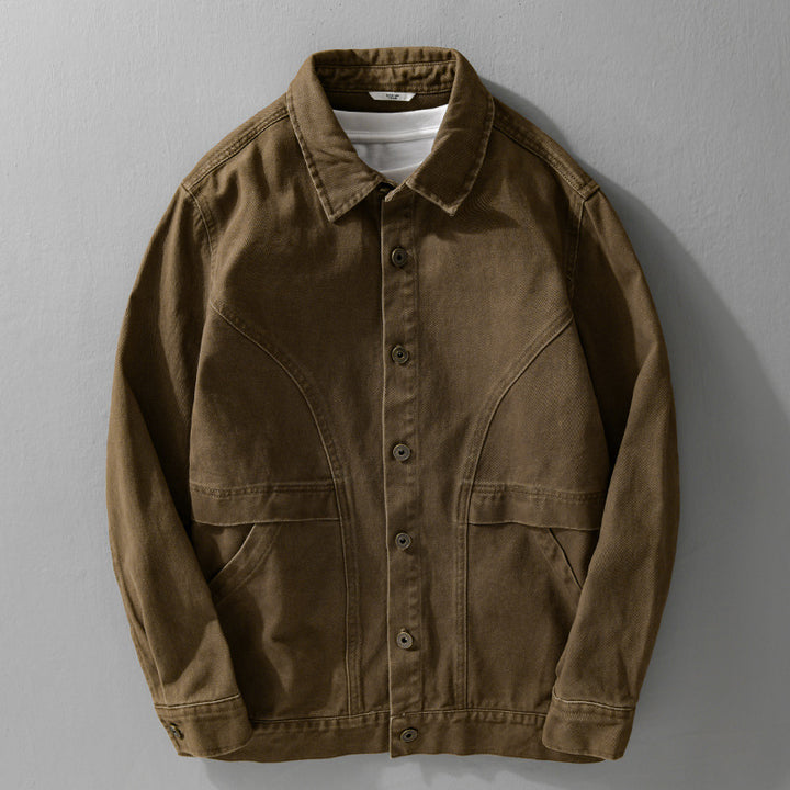 Herren robuste Canvas-Workerjacke mit Fronttaschen und markanten Ziernähten Echoarchiv