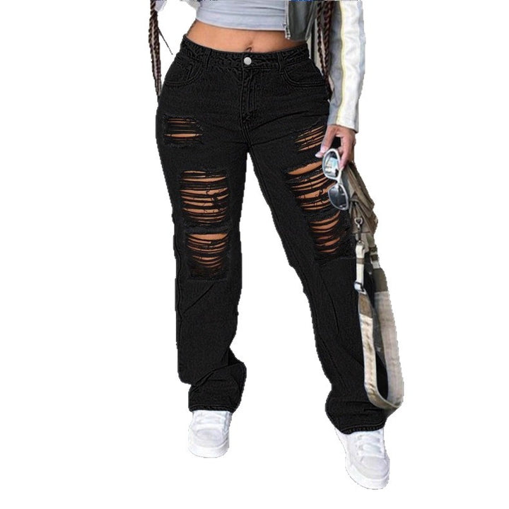 Damen hochgeschnittene weite Denim-Jeans mit ausgeprägten Ripped-Details und lässigem Schnitt Echo Archiv