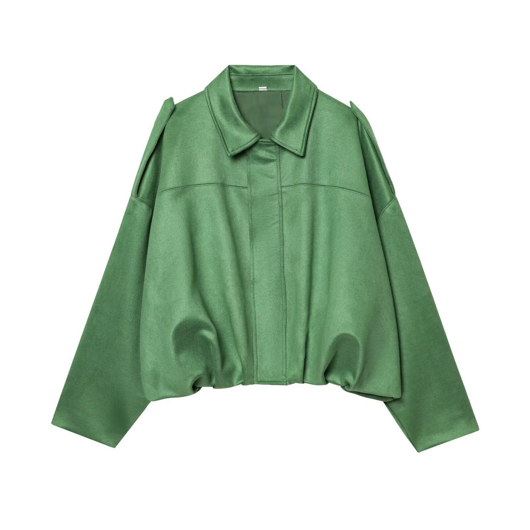 Damen Gekürzte Wildlederoptik-Blousonjacke mit Taillen-Smock und Schulterpatten Echo Archiv