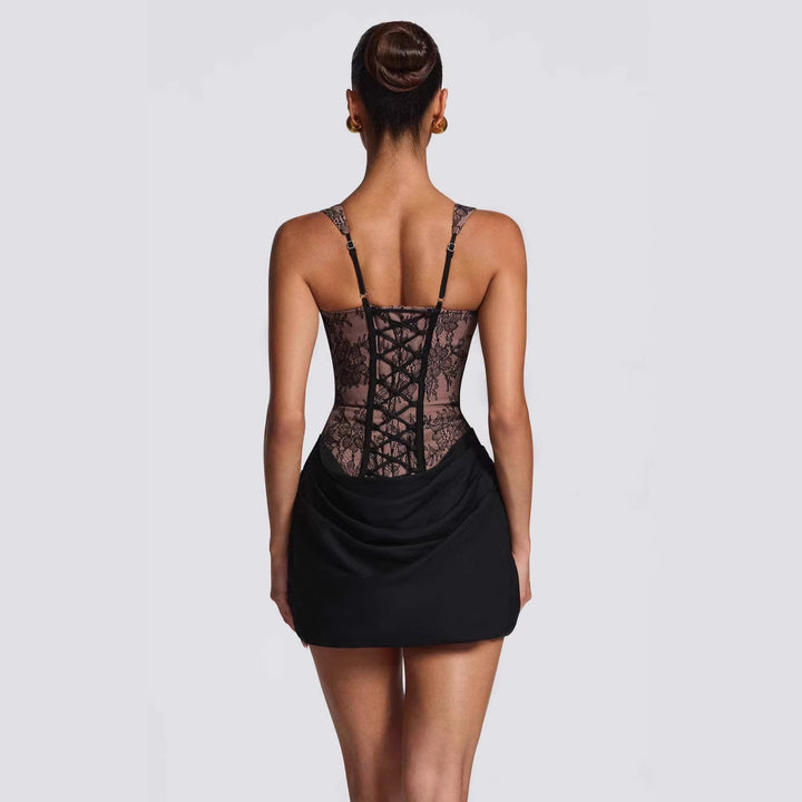 Damen Korsett-Kleid mit luxuriösen Spitzenakzenten und drapiertem Rock Echo Archiv