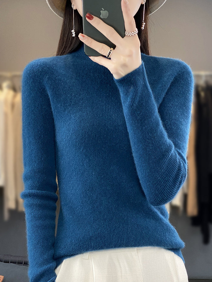 Damen Schlanker Feinstrick-Mockneckpullover aus feinem Angora‑Mix Echoarchiv