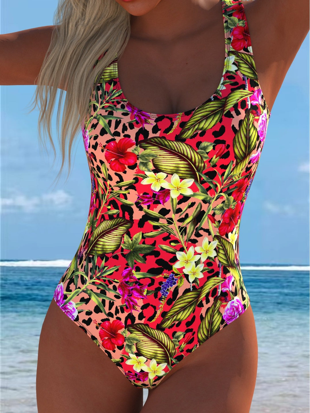 Damen Einteiliger Badeanzug mit floralen Akzenten und sportlichem Schnitt Echo Archiv