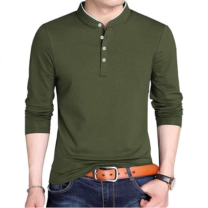 Herren Langarm-Henley-Shirt mit modernem Kragen und Knopfleiste Echoarchiv