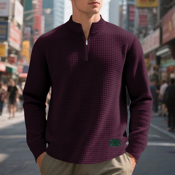 Herren lockerer Fleece-Pullover mit halbem Reißverschluss und strukturiertem Design Echoarchiv
