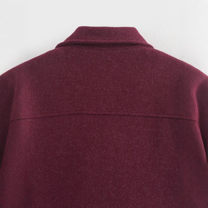 Damen kastige Kurzjacke aus Wollmix mit durchgehendem Reißverschluss, Hemdkragen und großen aufgesetzten Klappentaschen – Célinea