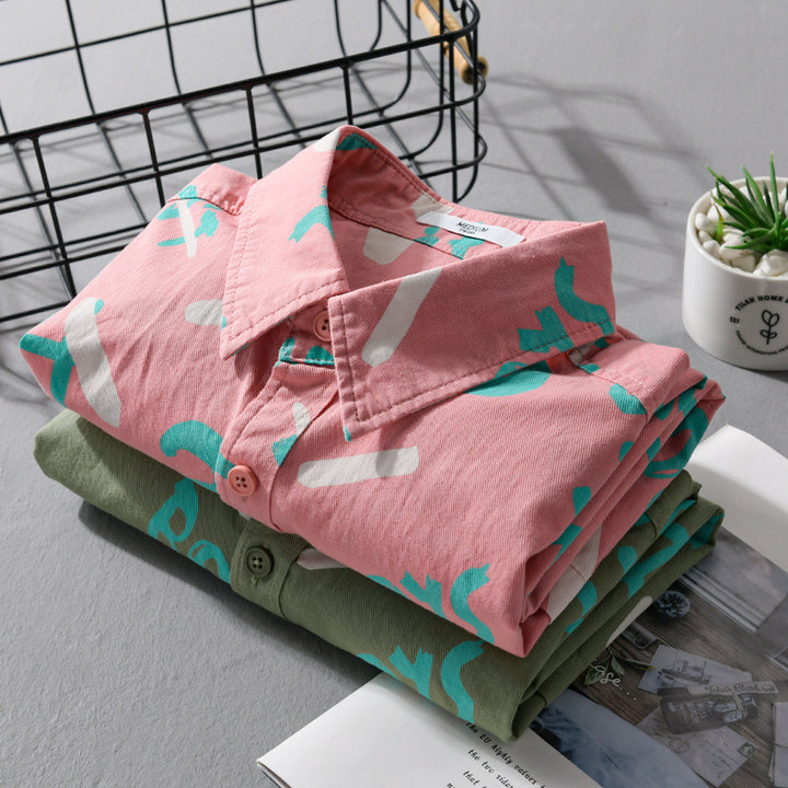 Herren Lockeres Baumwoll-Overshirt mit grafischem Allover-Print und Kentkragen Echoarchiv
