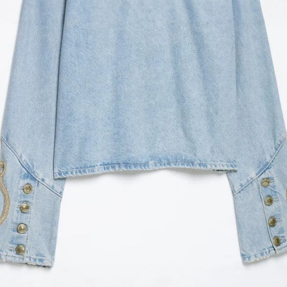 Damen Cropped-Jeansjacke im Military‑Stil mit dekorativer Kordelapplikation Echo Archiv