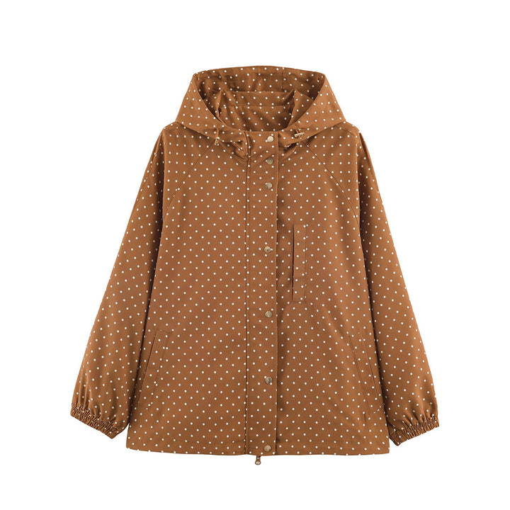 Damen Leichte wasserabweisende Kapuzenjacke mit Tupfenmuster und Druckknopfleiste Echoarchiv