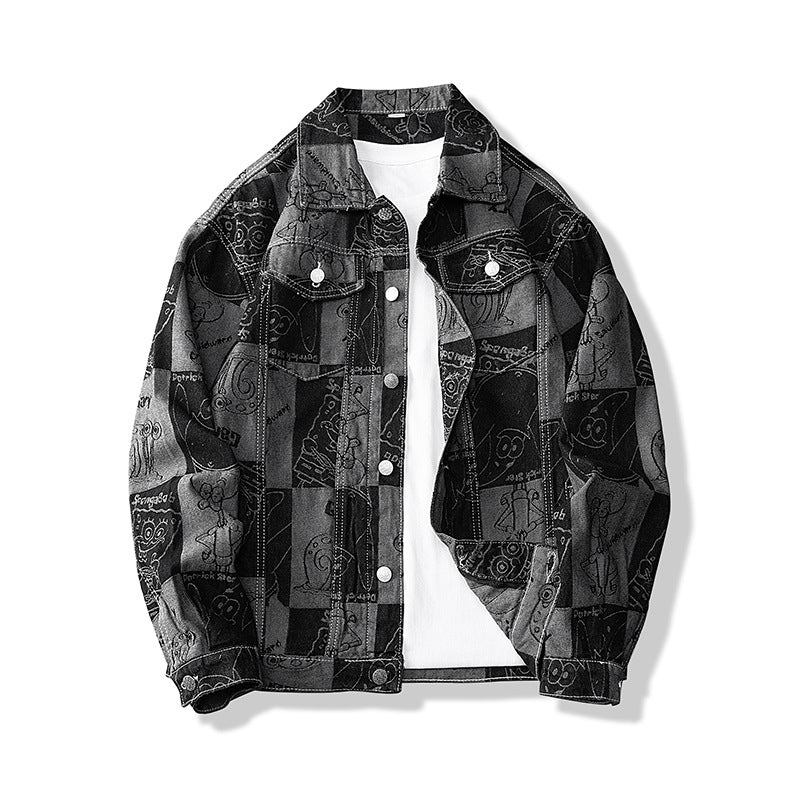 Herren Oversized Jeansjacke im Urban-Style mit grafischem Druck Echoarchiv