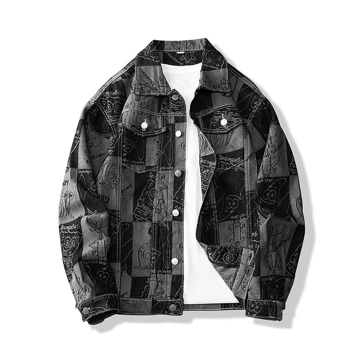 Herren Oversized Jeansjacke im Urban-Style mit grafischem Druck Echoarchiv