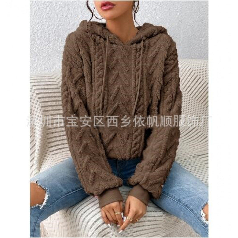 Damen Flauschiger Kapuzenpullover im Zopfmuster mit Oversize-Schnitt Echo Archiv