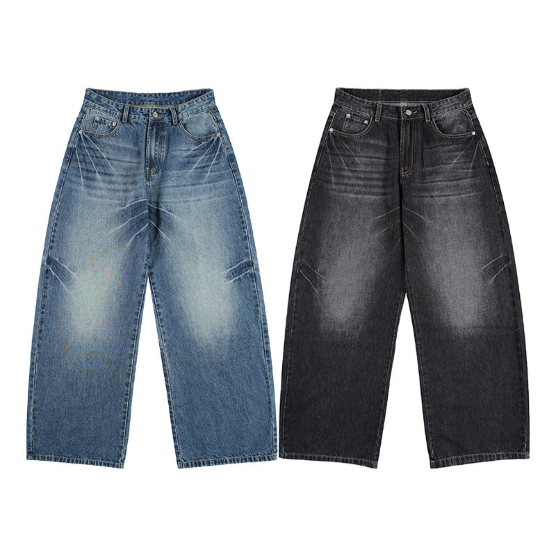 Damen Ultraweite Vintage-Denim Marlene-Jeans mit soften Used-Falten und bodenlangem Saum Echo Archiv
