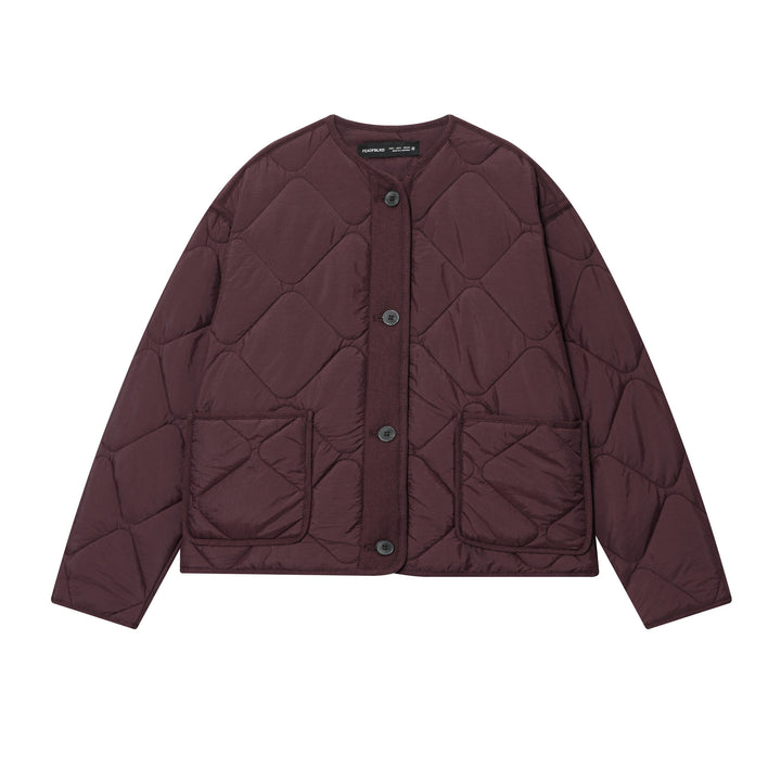 Damen gesteppte Cardigan‑Jacke mit Rautenstepp, Rundhals und aufgesetzten Taschen – Célinea