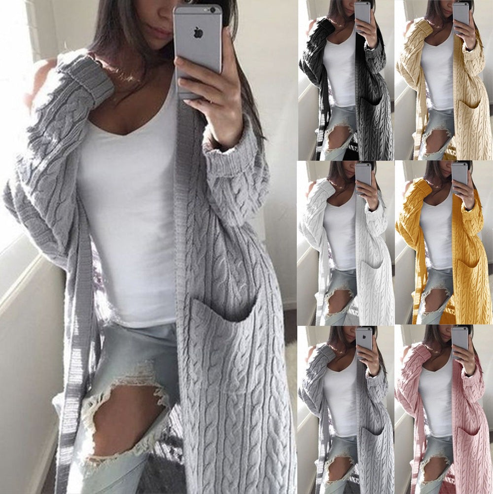 Damen Langer Oversize Zopfmuster-Strickcardigan mit Eingrifftaschen Echo Archiv