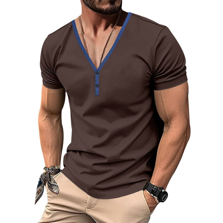 Herren Kurzarm-Henley-Shirt mit modernen Akzenten und Knopfleiste Echoarchiv
