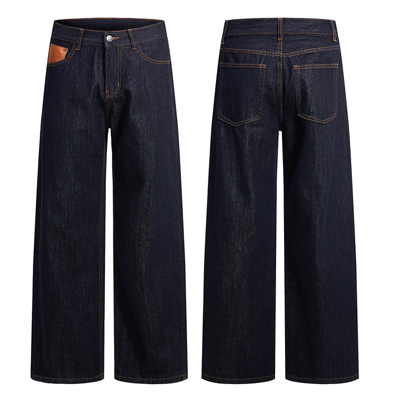 Damen Weite High-Waist Denimhose mit weitem Bein und Leder-Münztaschen-Detail Echo Archiv