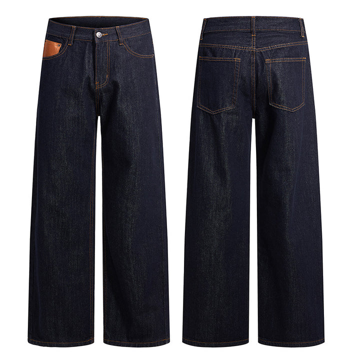 Damen Weite High-Waist Denimhose mit weitem Bein und Leder-Münztaschen-Detail Echo Archiv