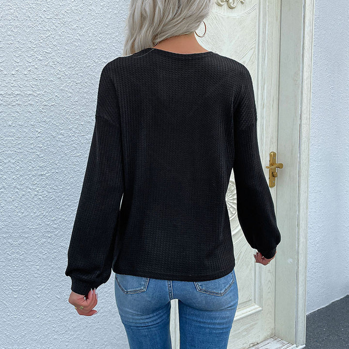 Damen Langarm Waffelshirt mit Spitzen-Einsatz und V-Form Echoarchiv