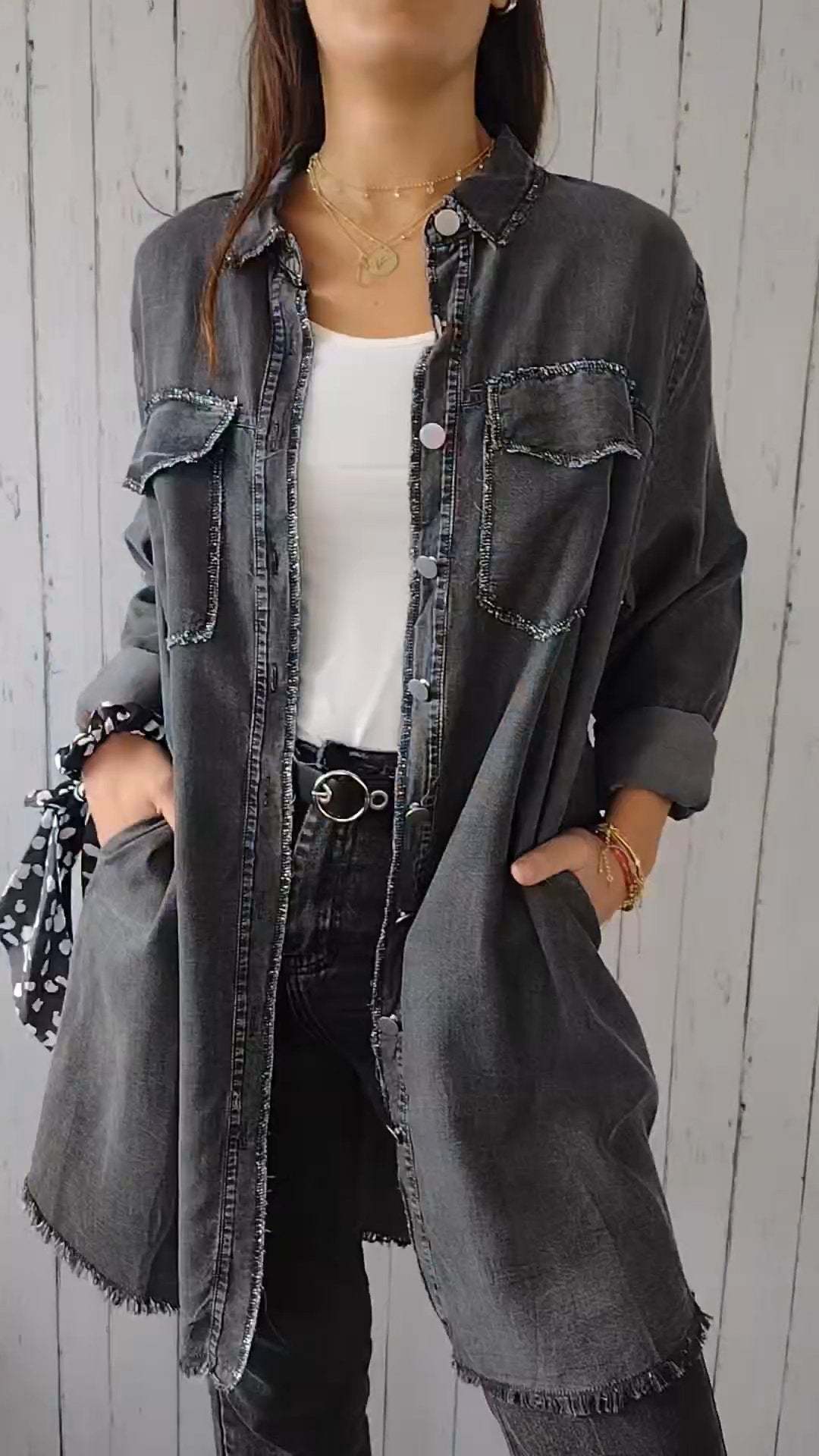 Damen Lässige Denim-Hemdjacke – Célinea