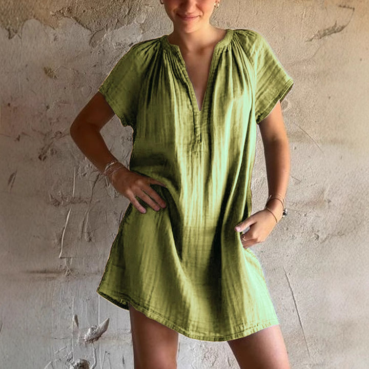 Damen lässiges Tunika-Kleid mit tiefem V-Ausschnitt und Raffung Echo Archiv