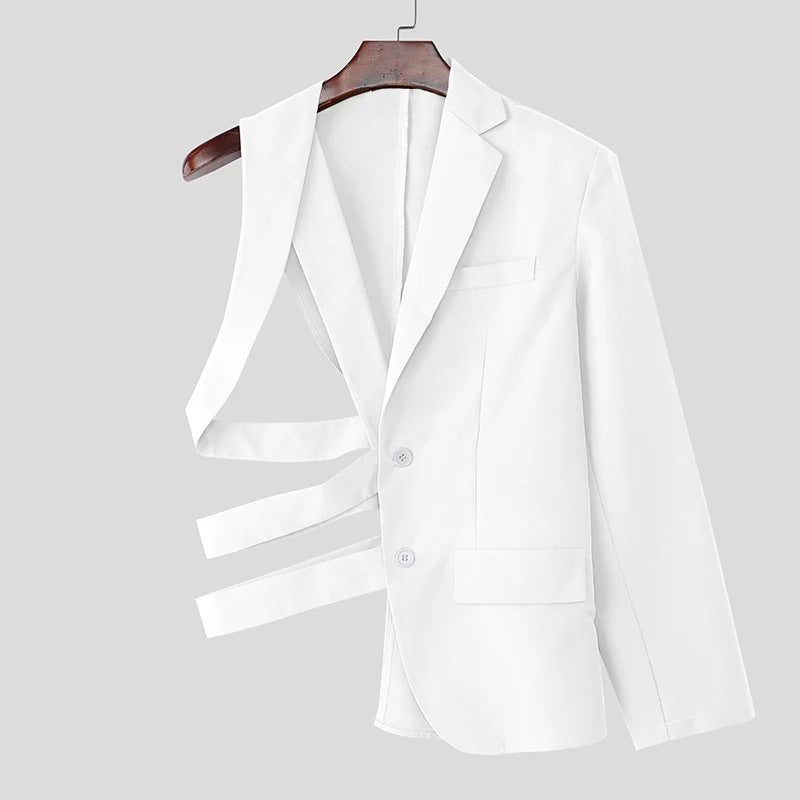 Damen nan asymmetrischer Blazer mit Riemendetails und Reverskragen Echo Archiv
