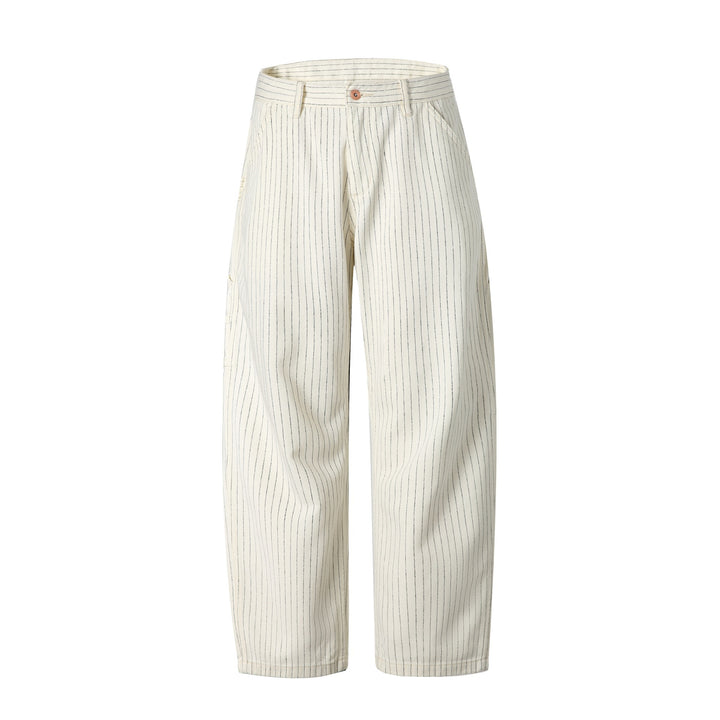 Damen Carpenterhose aus Leinen‑Baumwollmix mit Nadelstreifen und Hammerloop Echoarchiv