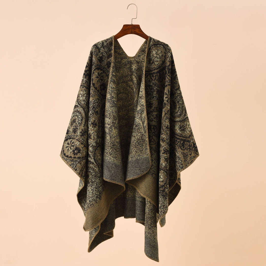 Damen Jacquard Poncho mit Paisley‑Muster – Avérine