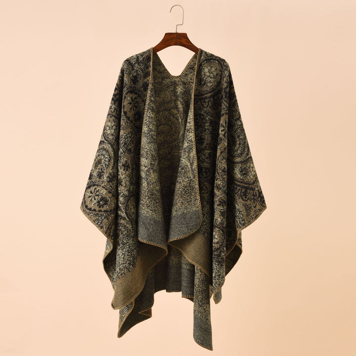 Damen Strickponcho im Paisley-Jacquard mit offener Vorderseite Echo Archiv