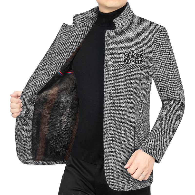 Herren Wollmantel mit Teddyfutter, Stehkragen und schmaler Silhouette – Montevé