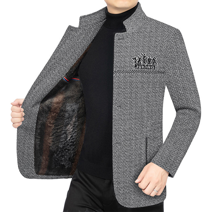 Herren Wollmantel mit Teddyfutter, Stehkragen und schmaler Silhouette – Montevé