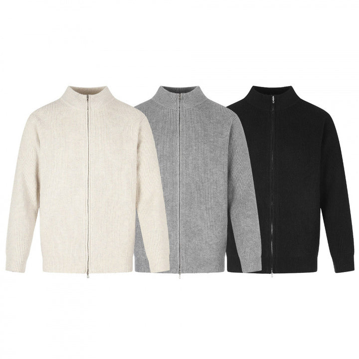 Unisex Reißverschluss-Strickjacke im Boxy‑Cut mit Stehkragen und Rippenstruktur Echo Archiv