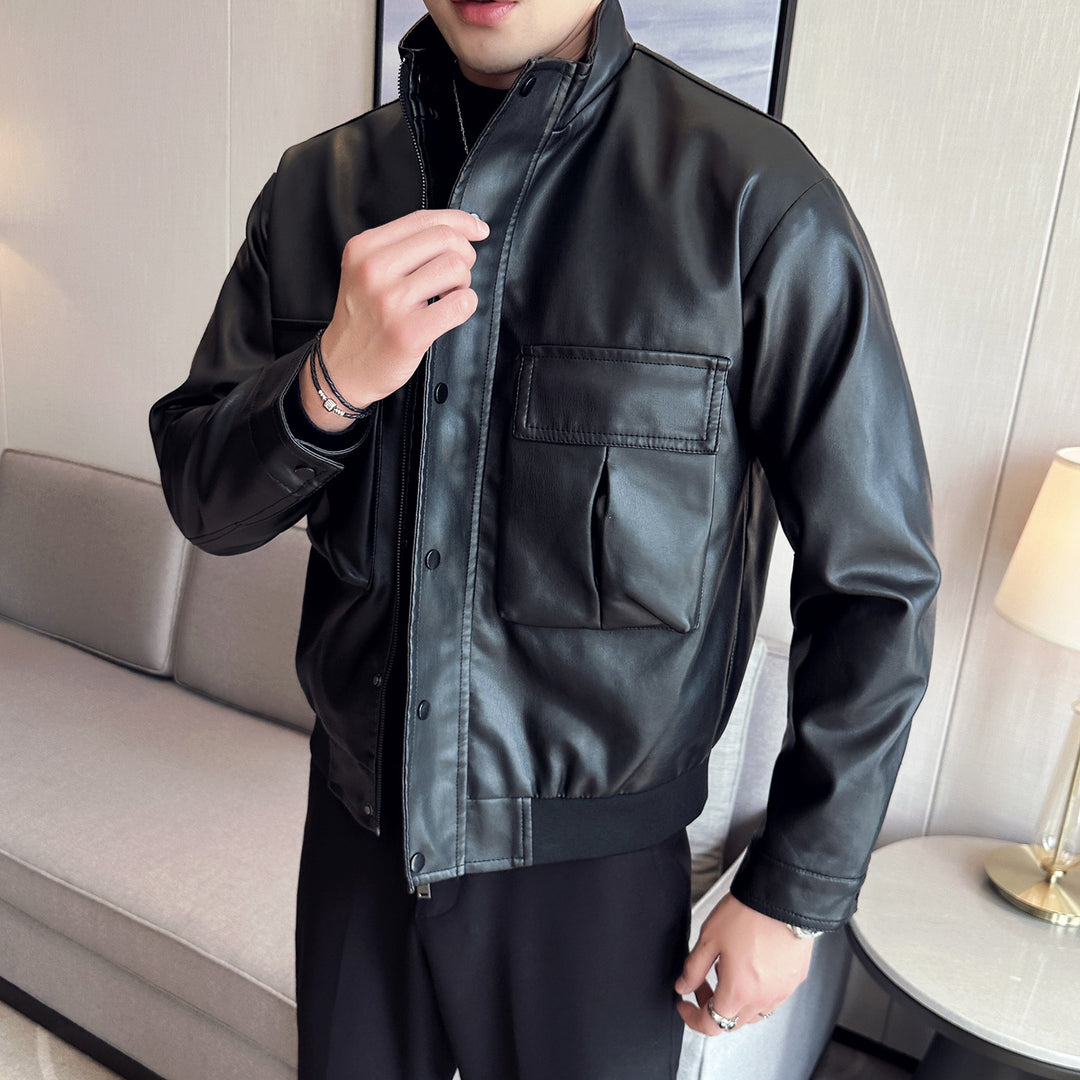 Herren Bikerjacke aus weichem Kunstleder mit praktischen Taschen und Stehkragen Echoarchiv