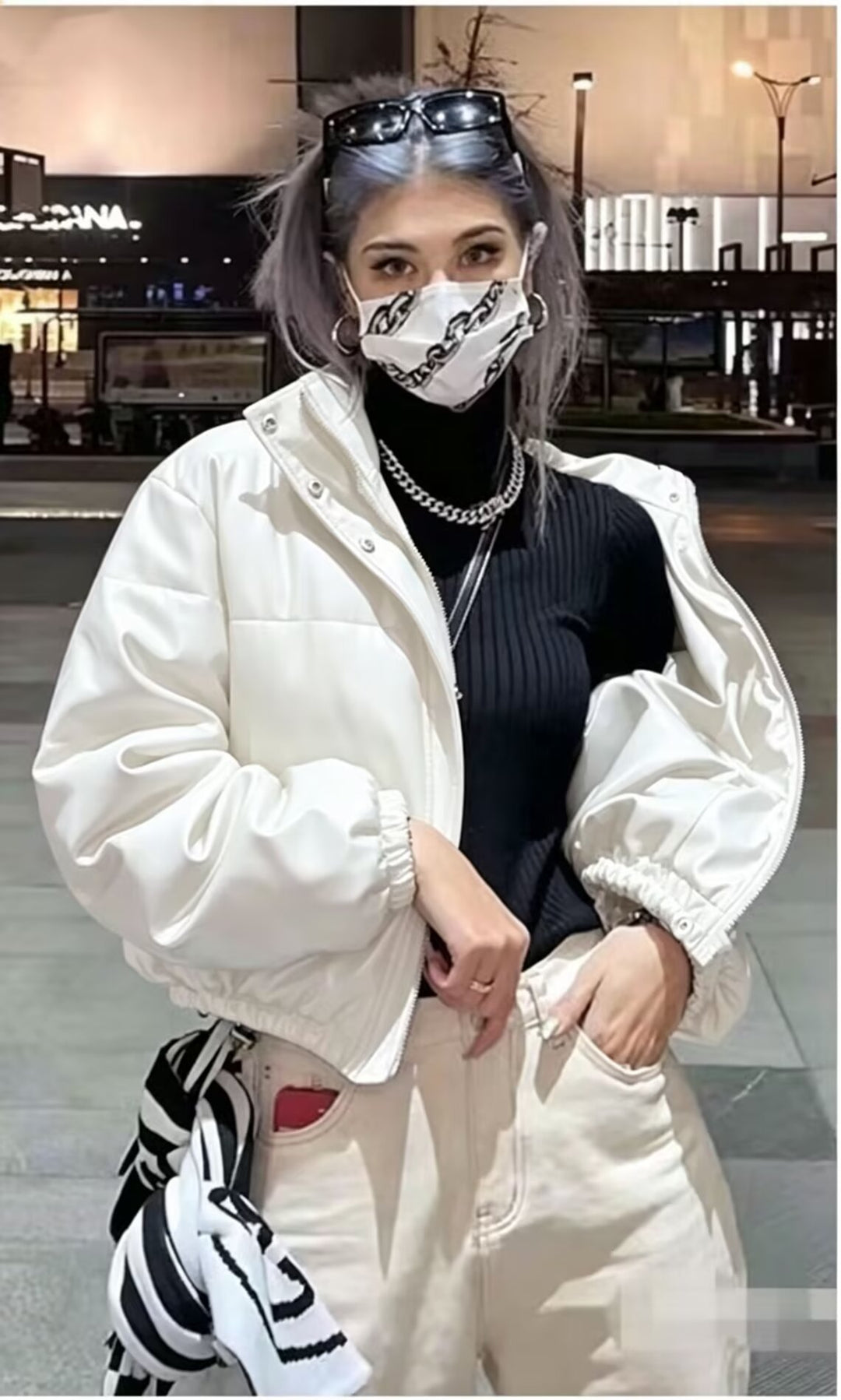 Damen Kurze wattierte Blousonjacke im Boxy-Look mit Stehkragen und elastischem Saum Echoarchiv
