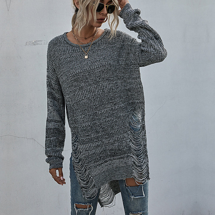 Damen Lässiger Strickpullover mit Fransen Echo Archiv