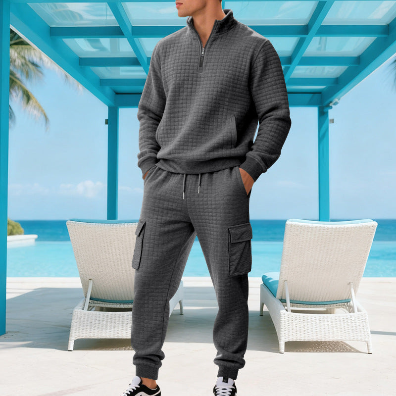 Herren sportlicher Fleece-Trainingsanzug mit modernem Stehkragen und praktischen Taschen Echoarchiv