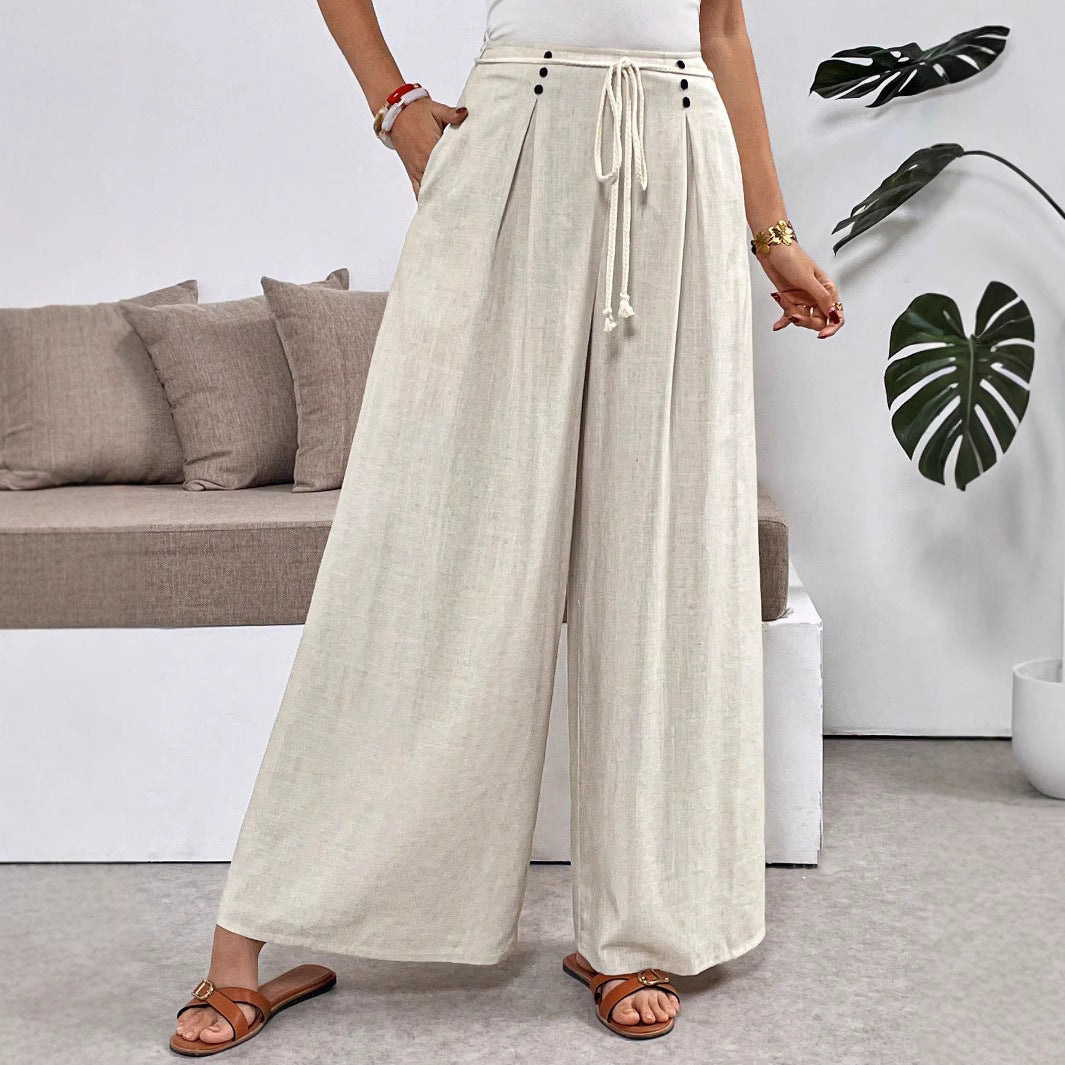 Damen Weit geschnittene Leinenhose mit verstellbarem Bund Echo Archiv