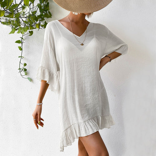 Damen lässiges Strandkleid mit V-Ausschnitt und Rüschensäumen Echo Archiv