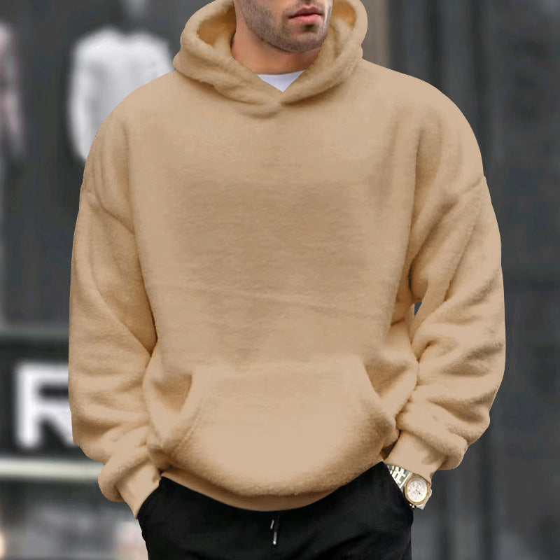 Herren Kuscheliger Oversize Kapuzenpullover aus Teddy-Fleece mit Kängurutasche – Cavarno