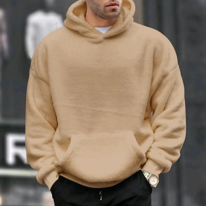 Herren Kuscheliger Oversize Kapuzenpullover aus Teddy-Fleece mit Kängurutasche – Cavarno