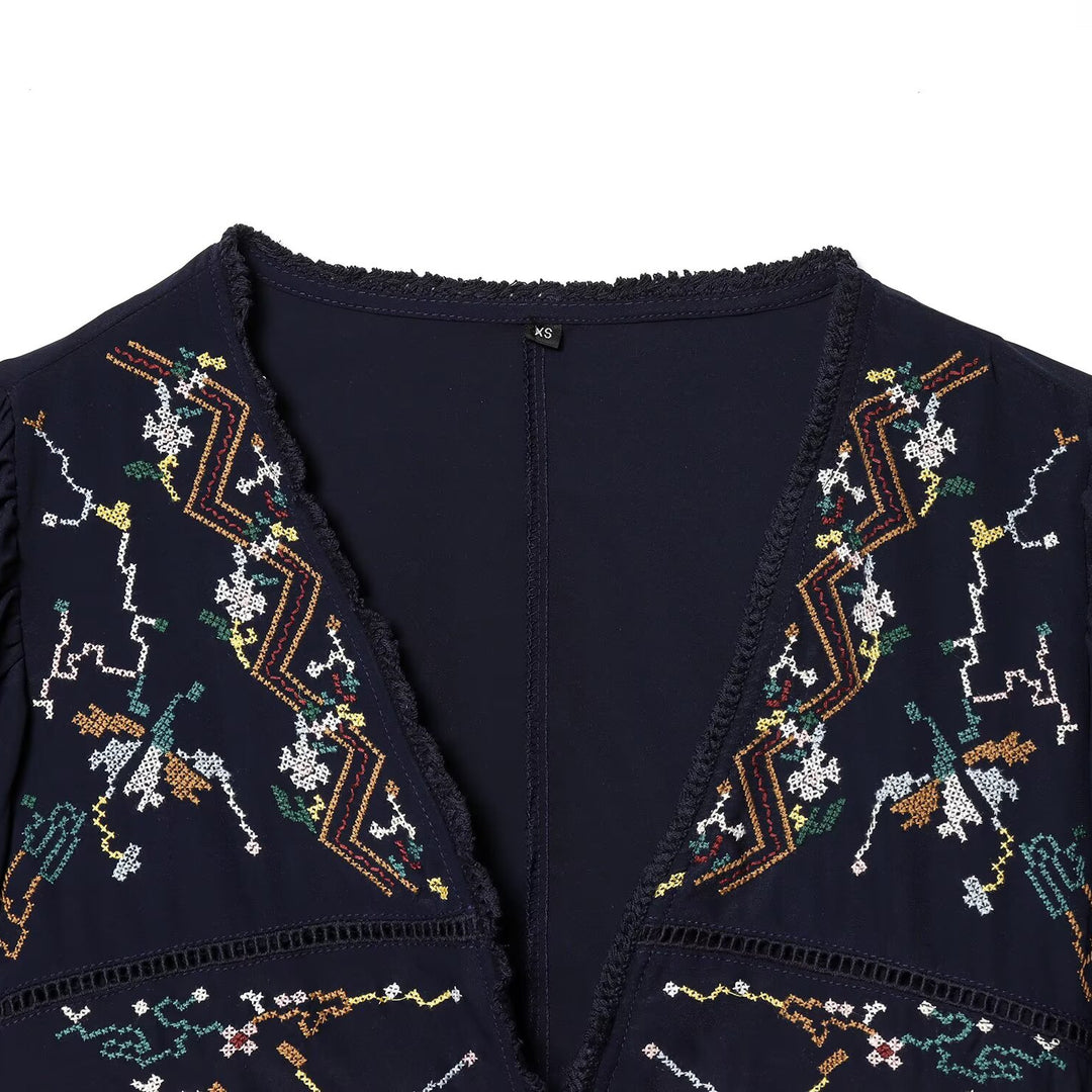 Damen Kurzblusenkimono mit kunstvollem Stickmuster und Taillenschnürung Echo Archiv
