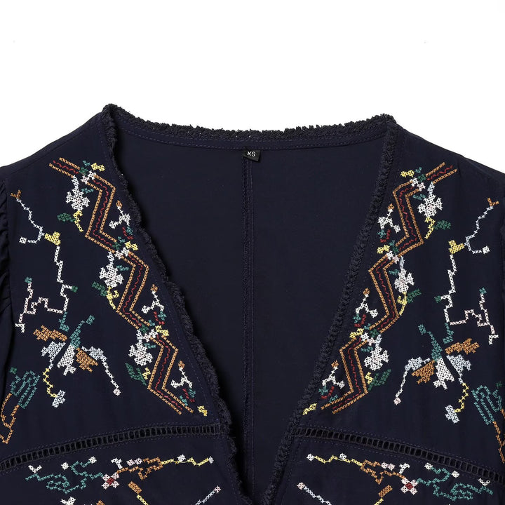 Damen Kurzblusenkimono mit kunstvollem Stickmuster und Taillenschnürung Echo Archiv