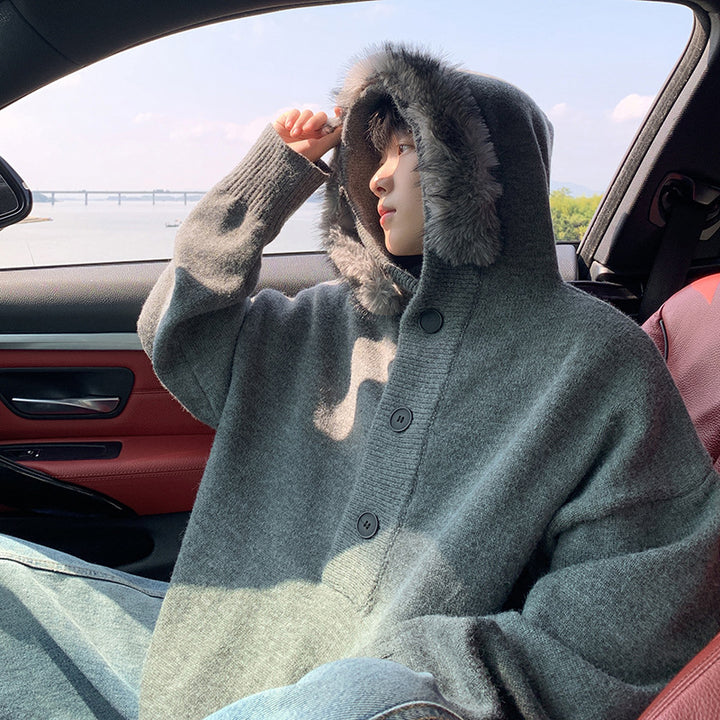 Damen Oversized Hoodie mit Kapuze und Fellrand Echoarchiv
