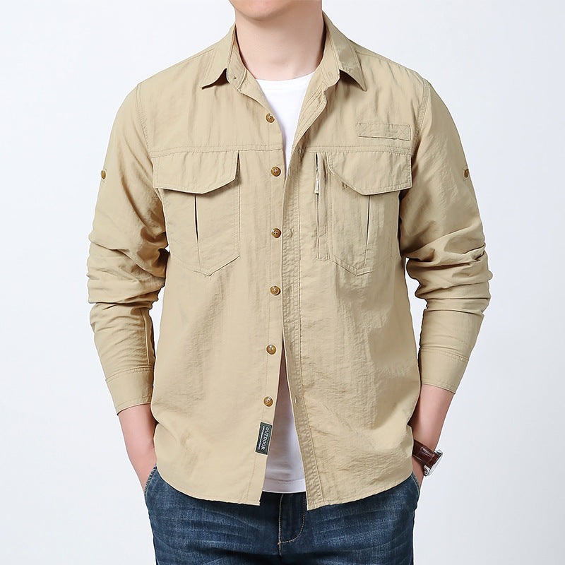Herren nan langärmeliges Fieldshirt aus leichtem Ripstop mit multifunktionalen Brusttaschen und verdecktem Reißverschluss Echo Archiv