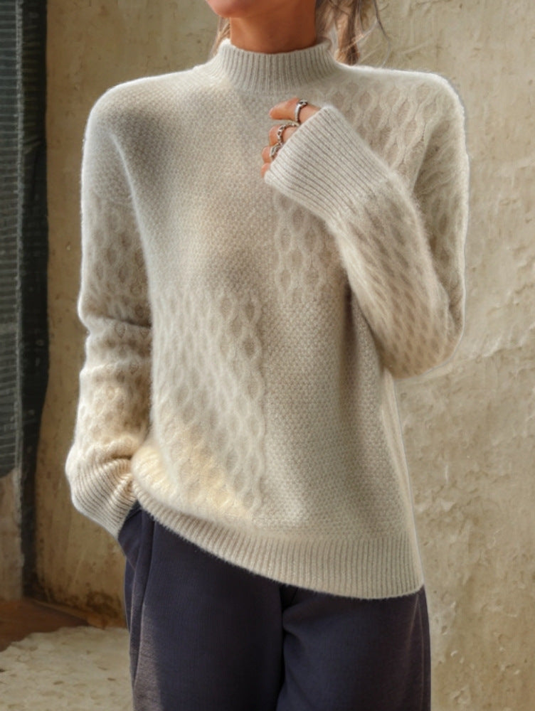 Damen nan lässiger Mohair-Mix Feinstrickpullover mit Strukturmix, Stehkragen und überschnittenen Schultern Echo Archiv